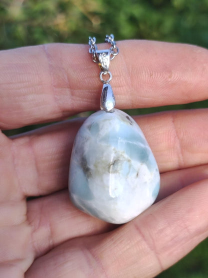 Larimar "Atlantis Stone"~ Edelstein Kette 925 Sterling Silber Öse ~HIPPIE GOA Boho Tibet Ethno Nature Heilstein Rarität Meerblau Himmel - Art of Nature Berlin
