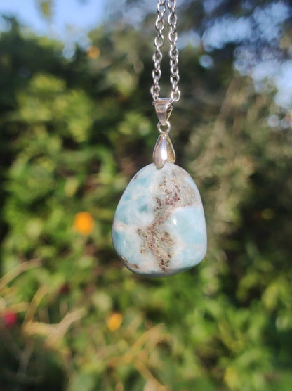 Larimar "Atlantis Stone"~ Edelstein Kette 925 Sterling Silber Öse ~HIPPIE GOA Boho Tibet Ethno Nature Heilstein Rarität Meerblau Himmel - Art of Nature Berlin