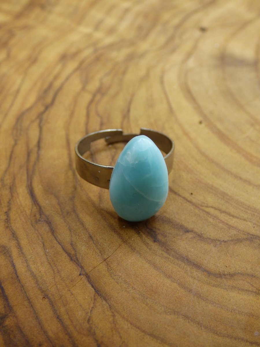 Larimar "Atlantis Stone" Edelstein Ring - 304 Edelstahl Blau Meer Himmel HIPPIE GOA Boho Ethno Nature Heilstein - Art of Nature Berlin