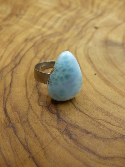 Larimar "Atlantis Stone" Edelstein Ring - 304 Edelstahl Blau Meer Himmel HIPPIE GOA Boho Ethno Nature Heilstein - Art of Nature Berlin