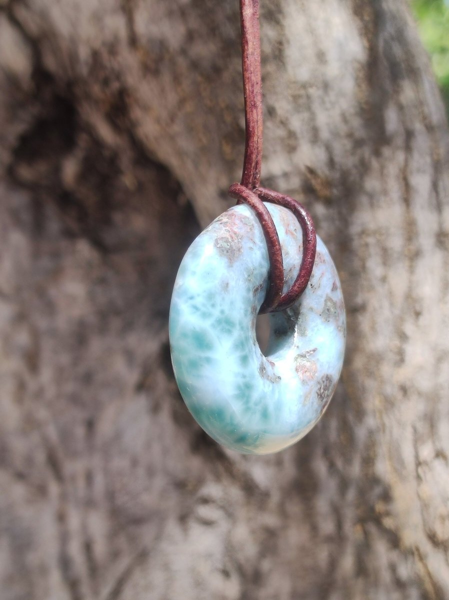 Larimar "Atlantis Stone Schutz Donut Edelstein Kette blau Heilstein Rarität Natur Edel Frau Geschenk Selten Sammler Energie Kraft Ruhe Glück - Art of Nature Berlin