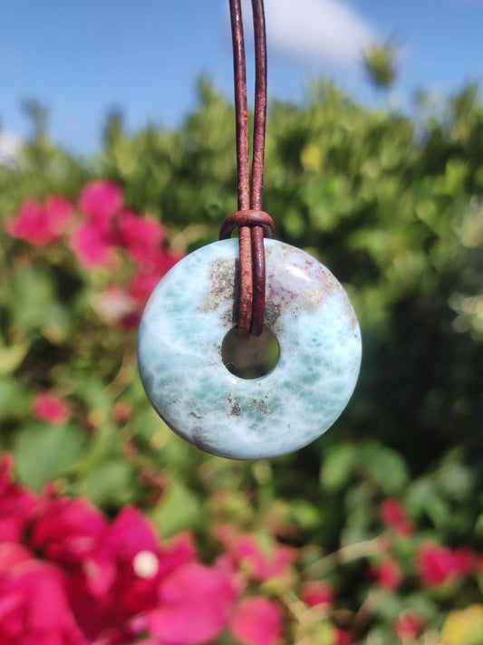 Larimar "Atlantis Stone Schutz Donut Edelstein Kette blau Heilstein Rarität Natur Edel Frau Geschenk Selten Sammler Energie Kraft Ruhe Glück - Art of Nature Berlin