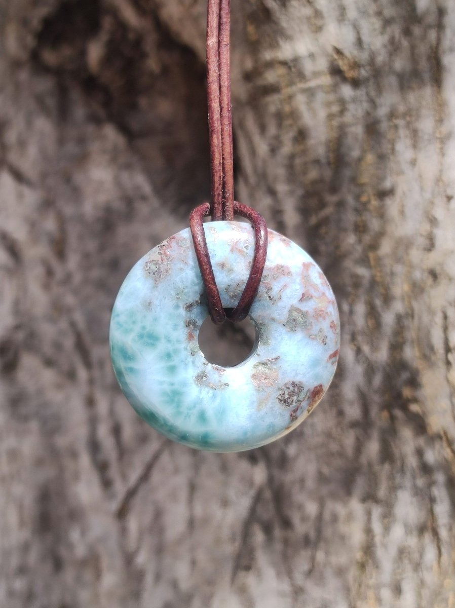 Larimar "Atlantis Stone Schutz Donut Edelstein Kette blau Heilstein Rarität Natur Edel Frau Geschenk Selten Sammler Energie Kraft Ruhe Glück - Art of Nature Berlin