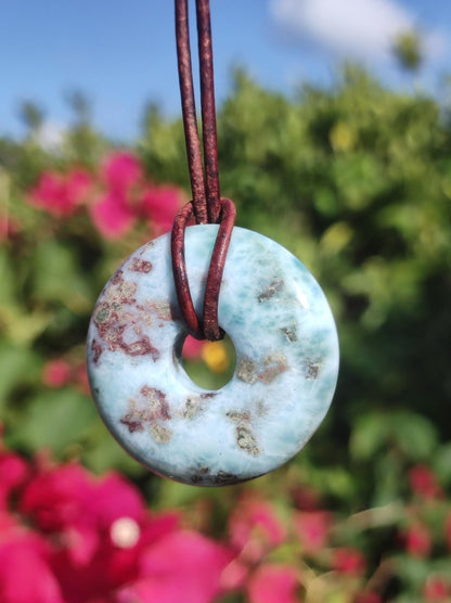 Larimar "Atlantis Stone Schutz Donut Edelstein Kette blau Heilstein Rarität Natur Edel Frau Geschenk Selten Sammler Energie Kraft Ruhe Glück - Art of Nature Berlin