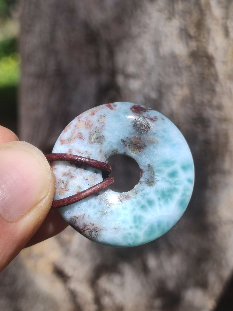 Larimar "Atlantis Stone Schutz Donut Edelstein Kette blau Heilstein Rarität Natur Edel Frau Geschenk Selten Sammler Energie Kraft Ruhe Glück - Art of Nature Berlin