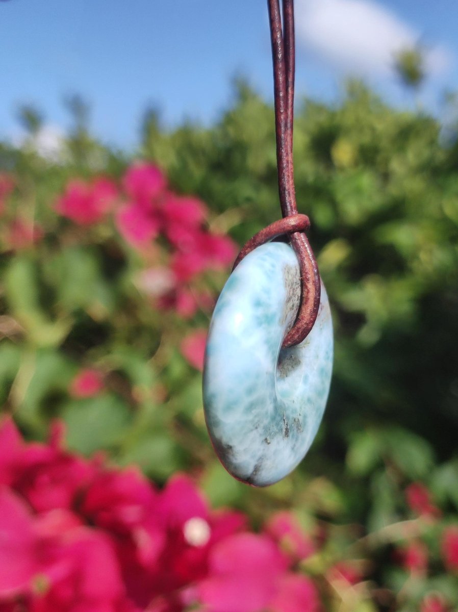 Larimar "Atlantis Stone Schutz Donut Edelstein Kette blau Heilstein Rarität Natur Edel Frau Geschenk Selten Sammler Energie Kraft Ruhe Glück - Art of Nature Berlin
