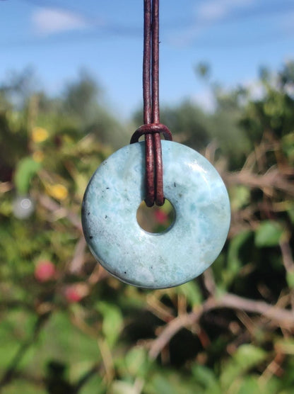 Larimar "Atlantis Stone Schutz Donut Edelstein Kette blau Heilstein Rarität Natur Edel Frau Geschenk Selten Sammler Energie Kraft Ruhe Glück - Art of Nature Berlin