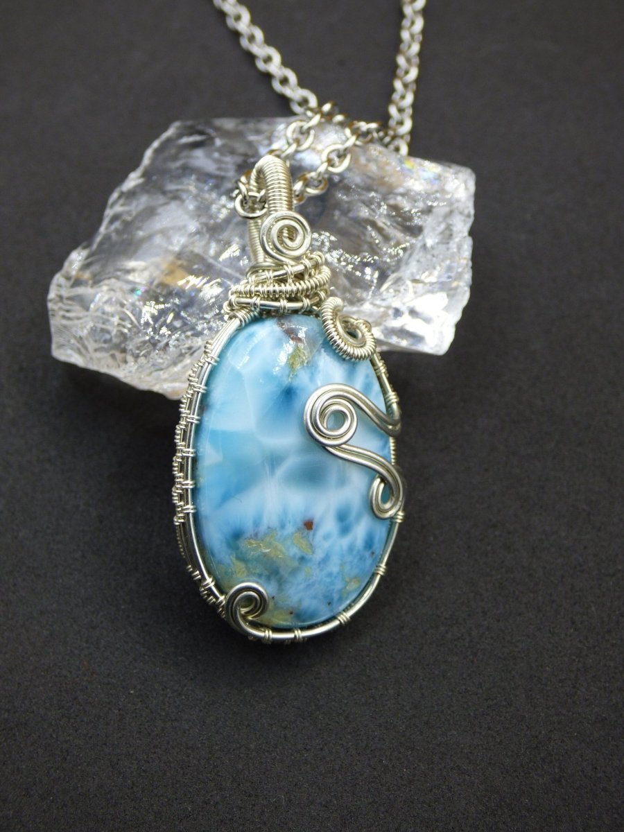 Larimar / Atlantis Stone ~ Wire ~ Edelstein Kette Blau Silber Kupferdraht HIPPIE GOA Boho Ethno Nature Heilstein Energy Chakra Spirale - Art of Nature Berlin