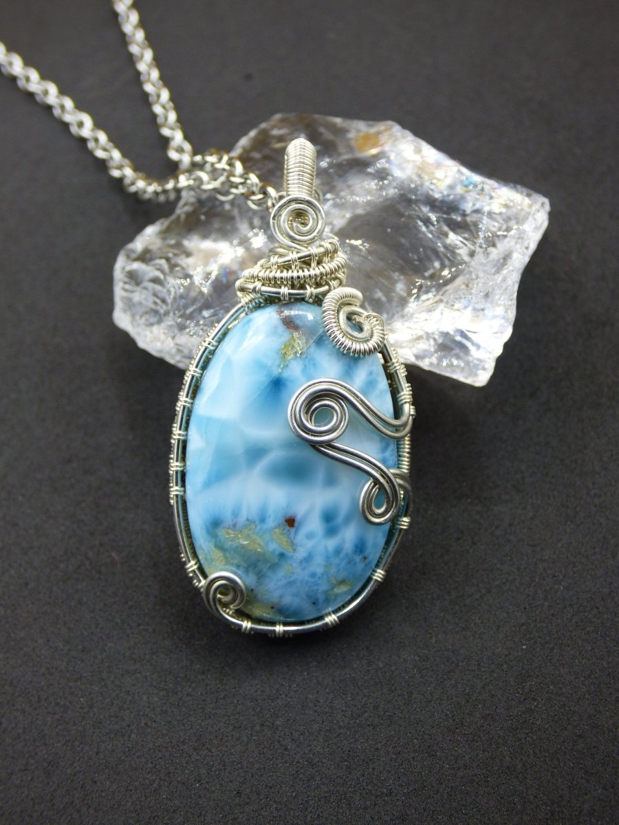 Larimar / Atlantis Stone ~ Wire ~ Edelstein Kette Blau Silber Kupferdraht HIPPIE GOA Boho Ethno Nature Heilstein Energy Chakra Spirale - Art of Nature Berlin