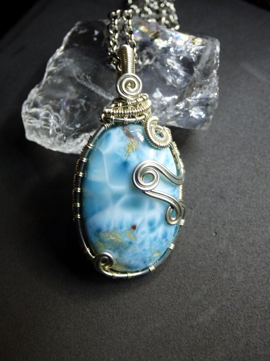 Larimar / Atlantis Stone ~ Wire ~ Edelstein Kette Blau Silber Kupferdraht HIPPIE GOA Boho Ethno Nature Heilstein Energy Chakra Spirale - Art of Nature Berlin