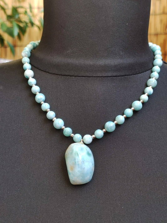 Larimar ~ Designer Edelstein Perlen Kette Meditation Gebetskette Mantra Zen Boho Heilstein Chakra Heilung Kristall Rarität Selten - Art of Nature Berlin