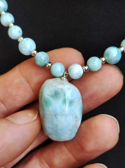 Larimar ~ Designer Edelstein Perlen Kette Meditation Gebetskette Mantra Zen Boho Heilstein Chakra Heilung Kristall Rarität Selten - Art of Nature Berlin