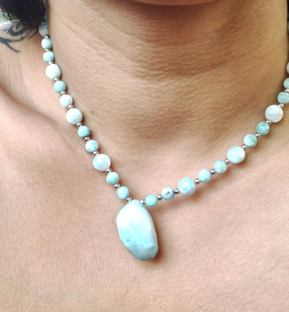 Larimar ~ Designer Edelstein Perlen Kette Meditation Gebetskette Mantra Zen Boho Heilstein Chakra Heilung Kristall Rarität Selten - Art of Nature Berlin