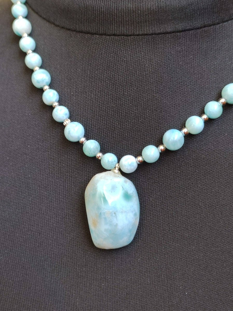 Larimar ~ Designer Edelstein Perlen Kette Meditation Gebetskette Mantra Zen Boho Heilstein Chakra Heilung Kristall Rarität Selten - Art of Nature Berlin