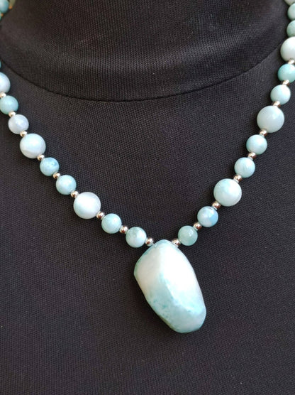 Larimar ~ Designer Edelstein Perlen Kette Meditation Gebetskette Mantra Zen Boho Heilstein Chakra Heilung Kristall Rarität Selten - Art of Nature Berlin