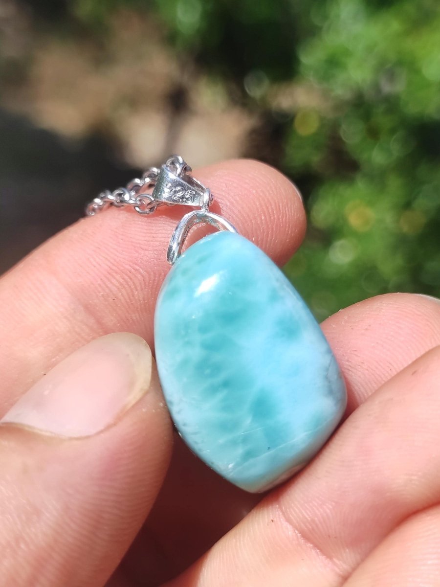 Larimar - Edelstein Kette 925 Sterling Silber Frau Schmuck Edel Antik Vintage Heilstein Rarität Meer Himmel blau Geschenk Frau Freundin Sie - Art of Nature Berlin