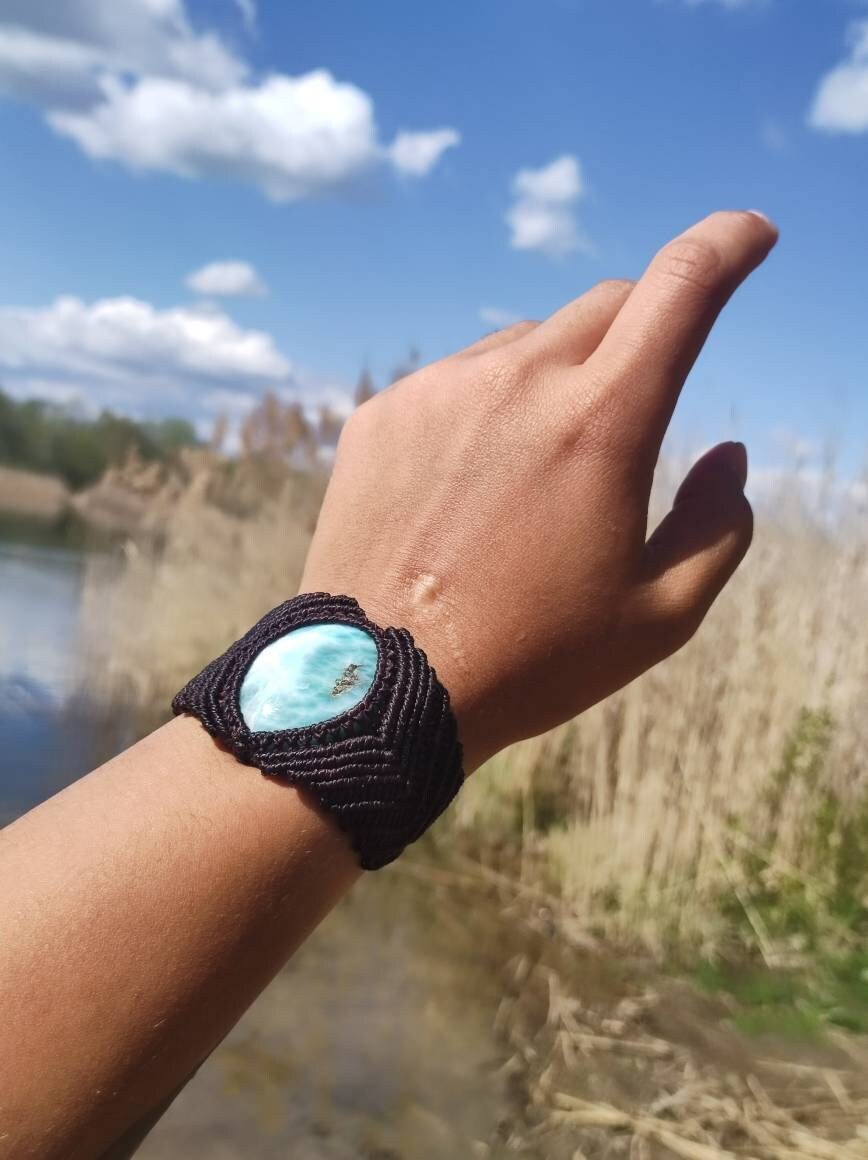 Larimar ~ Edelstein Makramee Armband ~ GOA ~ Hippie ~Boho ~Ethno ~Indie ~Nature ~Heilstein - Art of Nature Berlin