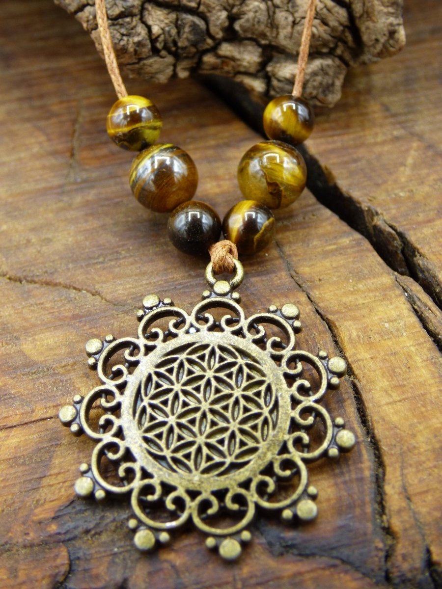 Lebensblume Mandala~ Kette Edelsteine "Flower / Seed of Life" Antik Bronze ~HIPPIE ~GOA ~Boho ~Tibet ~Ethno ~Nature - Art of Nature Berlin