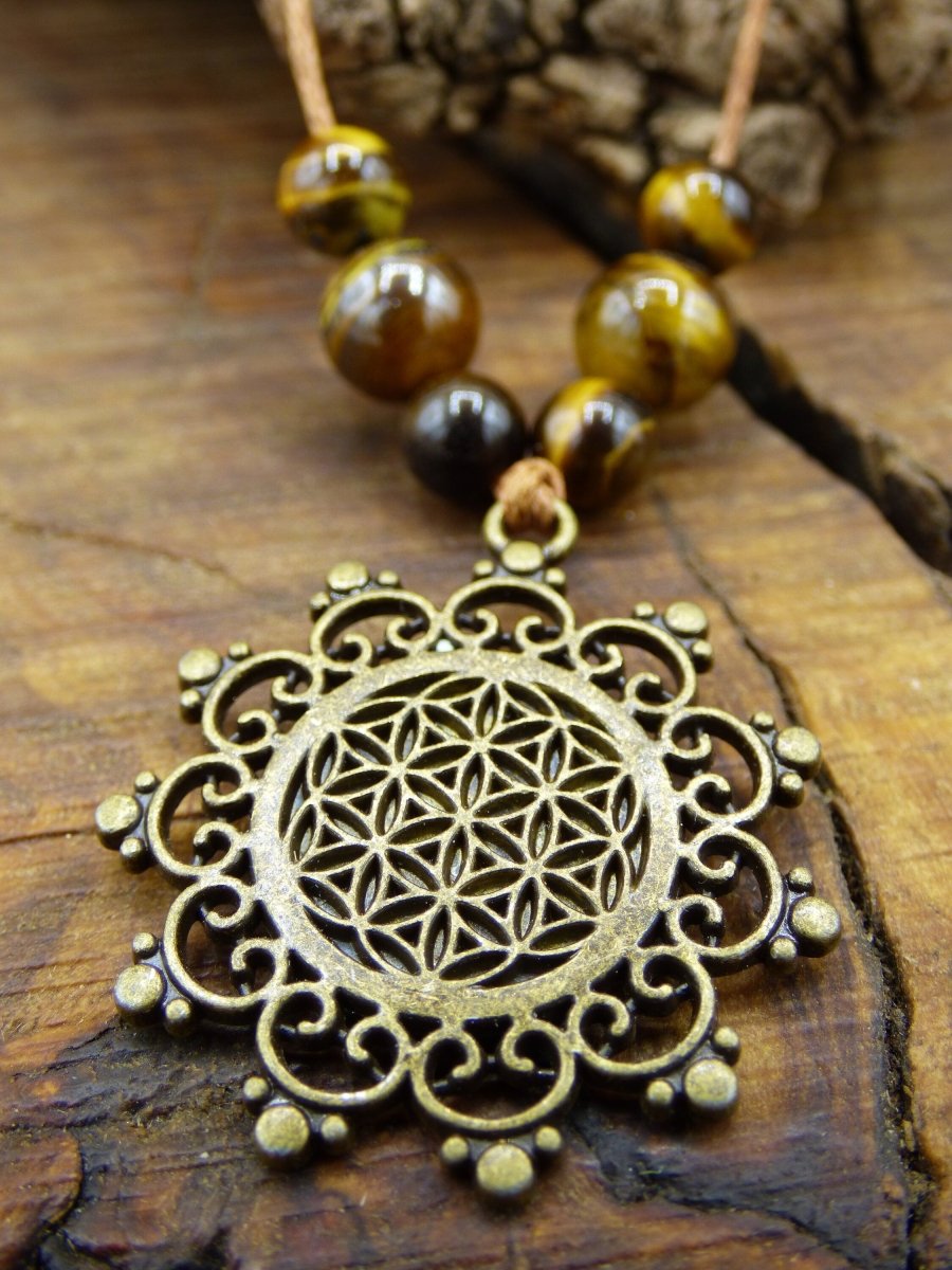 Lebensblume Mandala~ Kette Edelsteine "Flower / Seed of Life" Antik Bronze ~HIPPIE ~GOA ~Boho ~Tibet ~Ethno ~Nature - Art of Nature Berlin