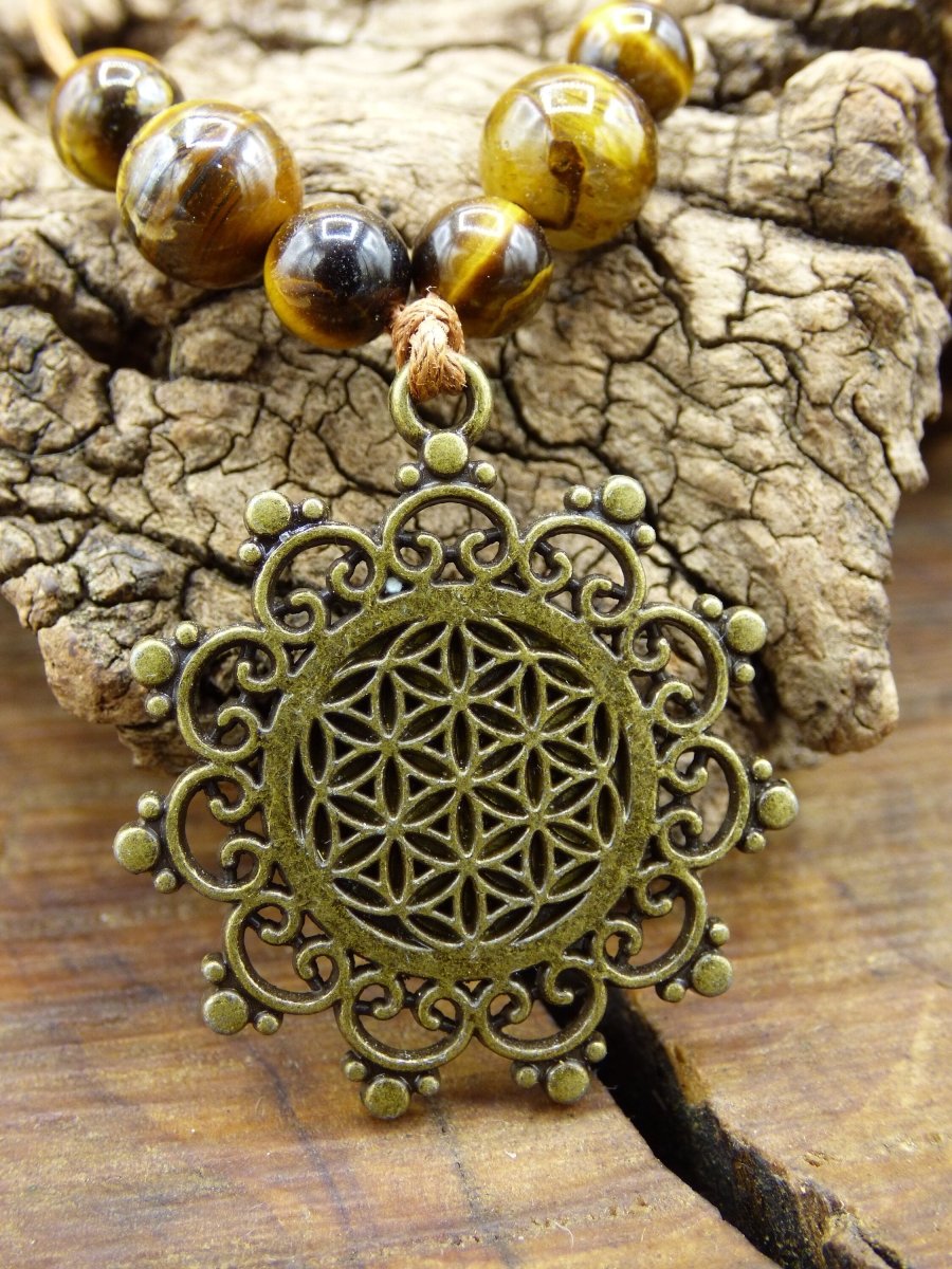 Lebensblume Mandala~ Kette Edelsteine "Flower / Seed of Life" Antik Bronze ~HIPPIE ~GOA ~Boho ~Tibet ~Ethno ~Nature - Art of Nature Berlin