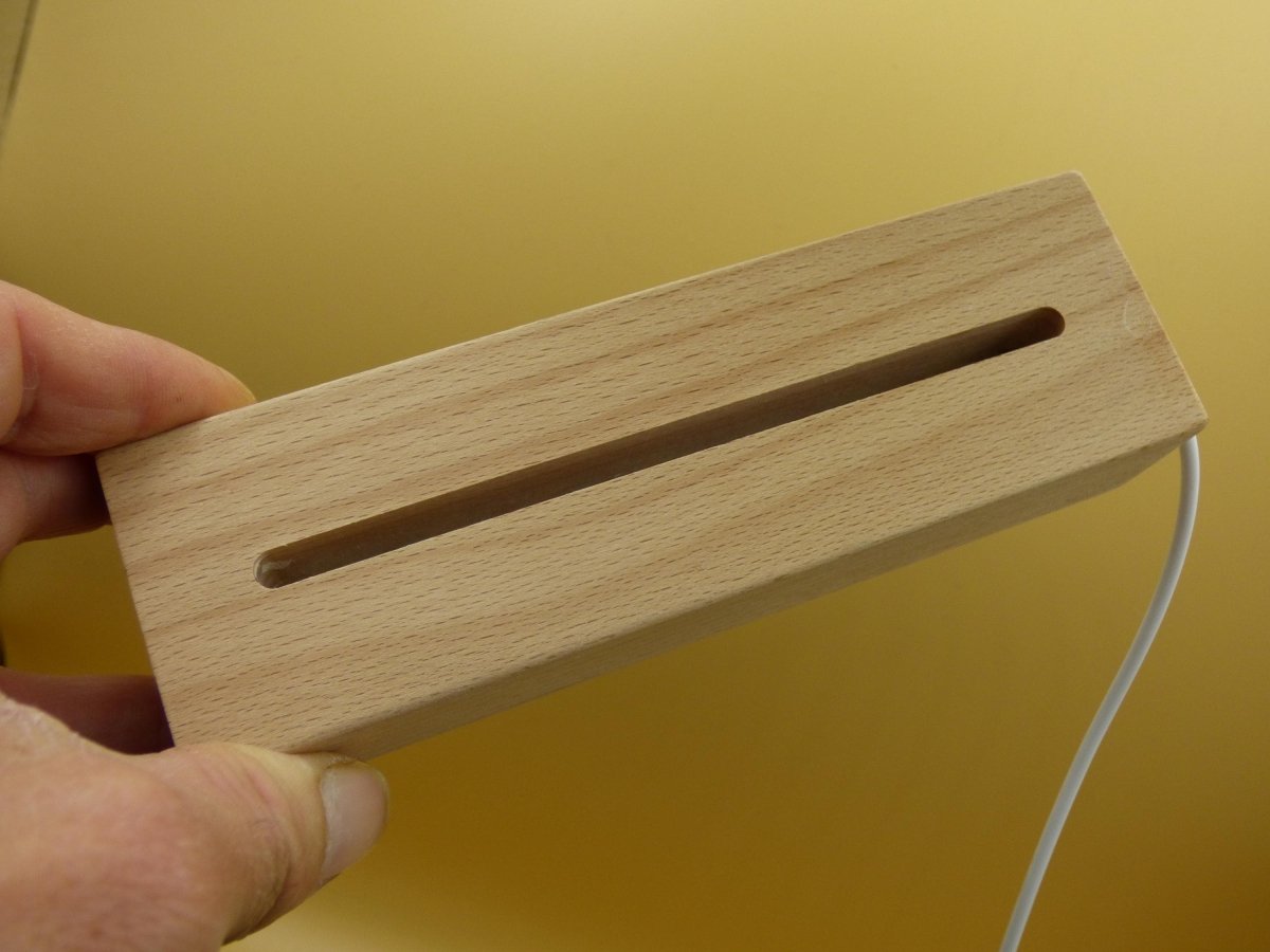 LED + USB Ständer lang Holz Untersetzer Licht Ständer Markt Schmuck Präsentation Deko Sphere Crystal Kristall Turm Scheibe Stein leuchtend - Art of Nature Berlin