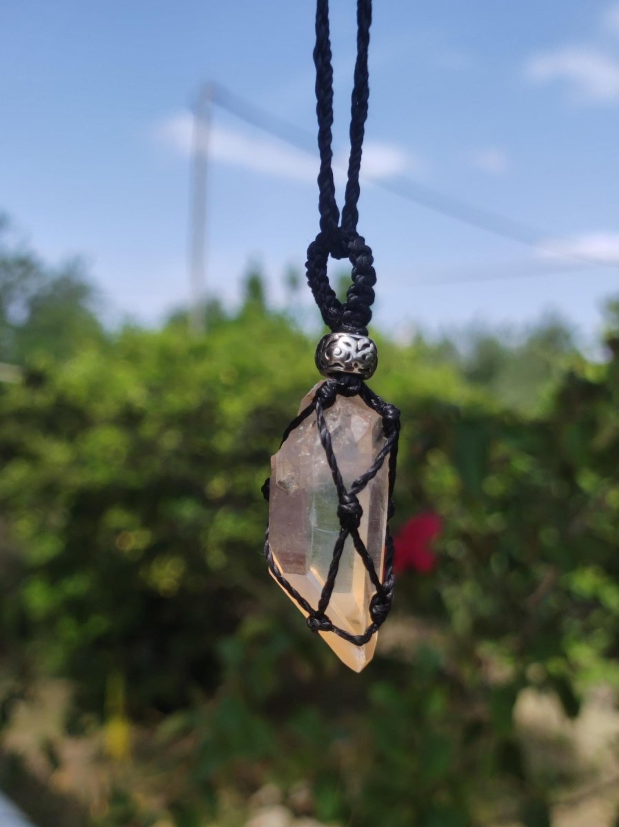 Lemon Quarz ~ Makramee Edelstein Kette ~HIPPIE ~GOA ~Boho ~Ethno ~Nature ~Heilstein ~Flash ~Schimmernd ~Groß ~roh Mineral Rarität - Art of Nature Berlin