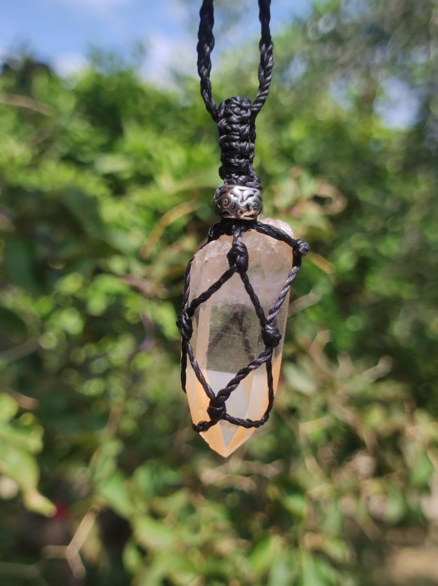 Lemon Quarz ~ Makramee Edelstein Kette ~HIPPIE ~GOA ~Boho ~Ethno ~Nature ~Heilstein ~Flash ~Schimmernd ~Groß ~roh Mineral Rarität - Art of Nature Berlin