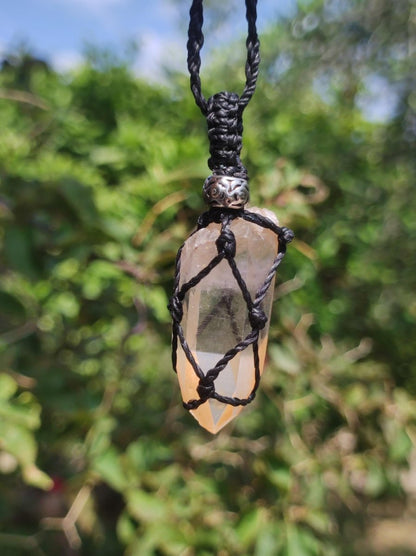 Lemon Quarz ~ Makramee Edelstein Kette ~HIPPIE ~GOA ~Boho ~Ethno ~Nature ~Heilstein ~Flash ~Schimmernd ~Groß ~roh Mineral Rarität - Art of Nature Berlin