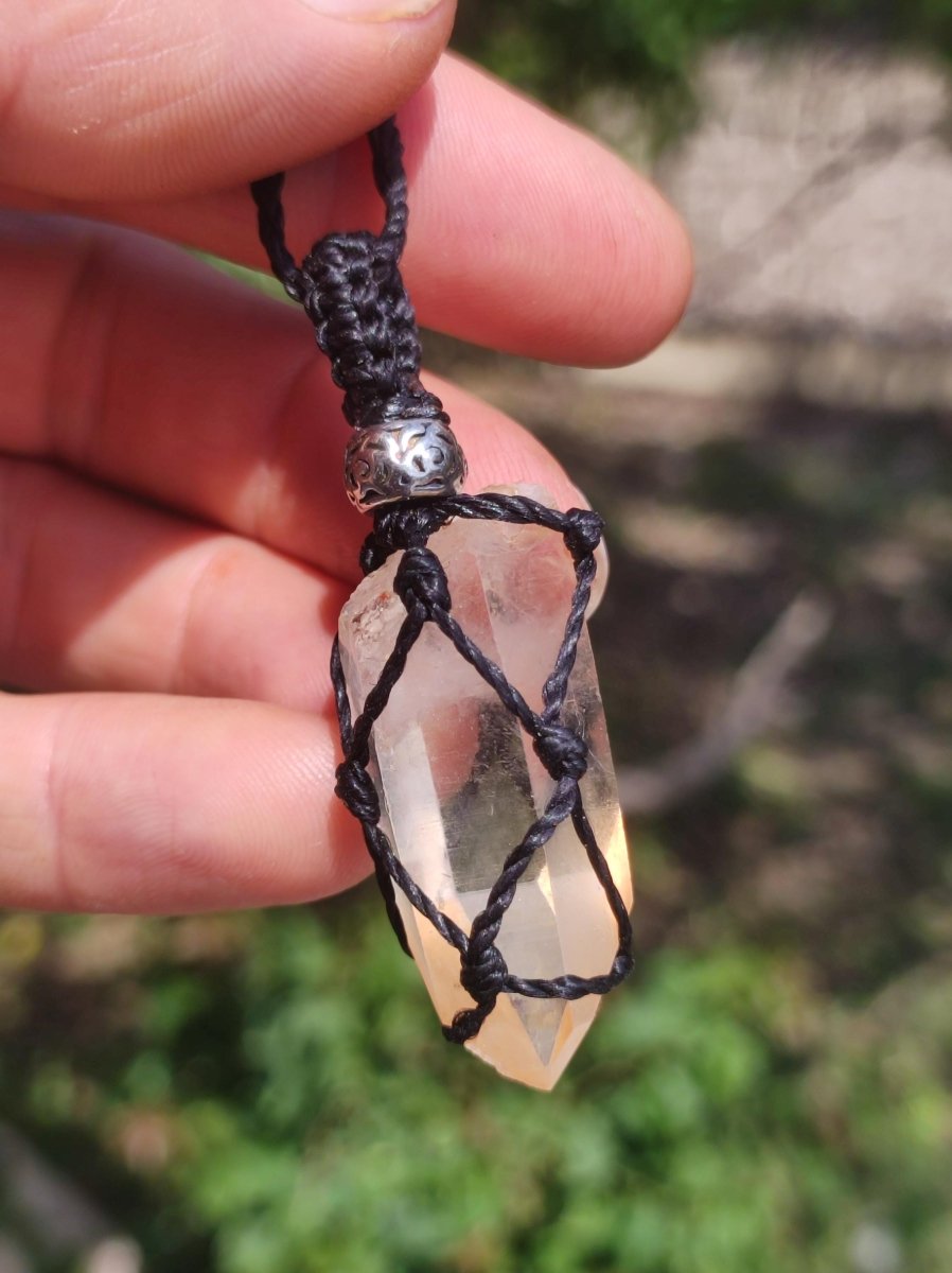 Lemon Quarz ~ Makramee Edelstein Kette ~HIPPIE ~GOA ~Boho ~Ethno ~Nature ~Heilstein ~Flash ~Schimmernd ~Groß ~roh Mineral Rarität - Art of Nature Berlin