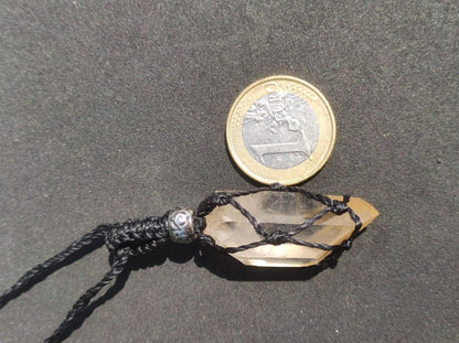 Lemon Quarz ~ Makramee Edelstein Kette ~HIPPIE ~GOA ~Boho ~Ethno ~Nature ~Heilstein ~Flash ~Schimmernd ~Groß ~roh Mineral Rarität - Art of Nature Berlin