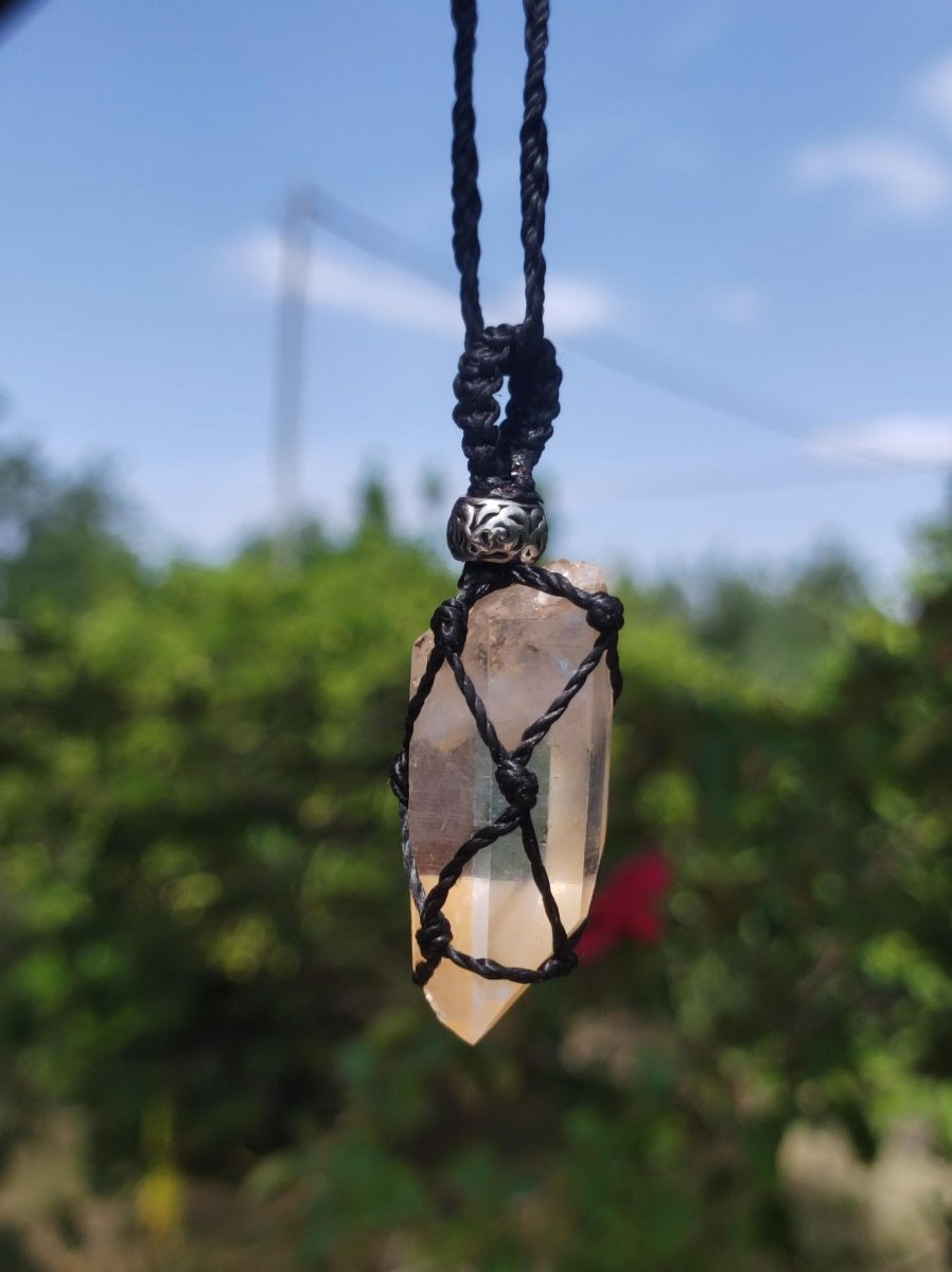 Lemon Quarz ~ Makramee Edelstein Kette ~HIPPIE ~GOA ~Boho ~Ethno ~Nature ~Heilstein ~Flash ~Schimmernd ~Groß ~roh Mineral Rarität - Art of Nature Berlin