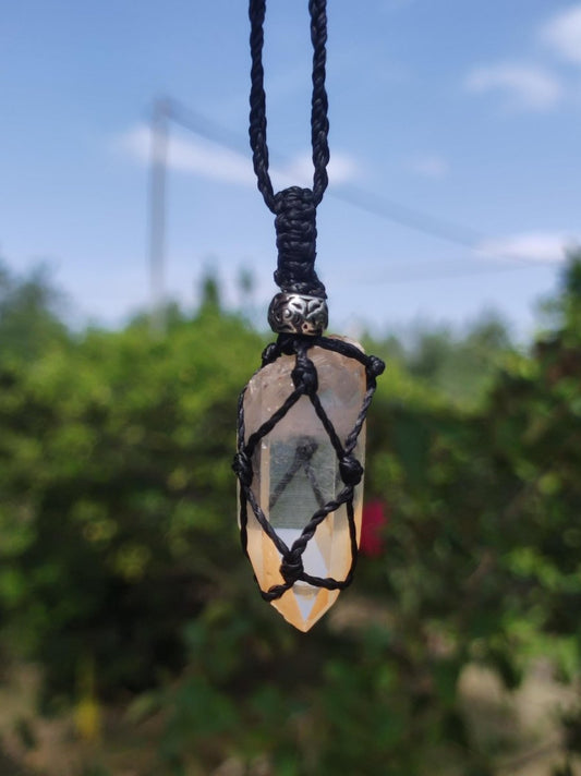 Lemon Quarz ~ Makramee Edelstein Kette ~HIPPIE ~GOA ~Boho ~Ethno ~Nature ~Heilstein ~Flash ~Schimmernd ~Groß ~roh Mineral Rarität - Art of Nature Berlin