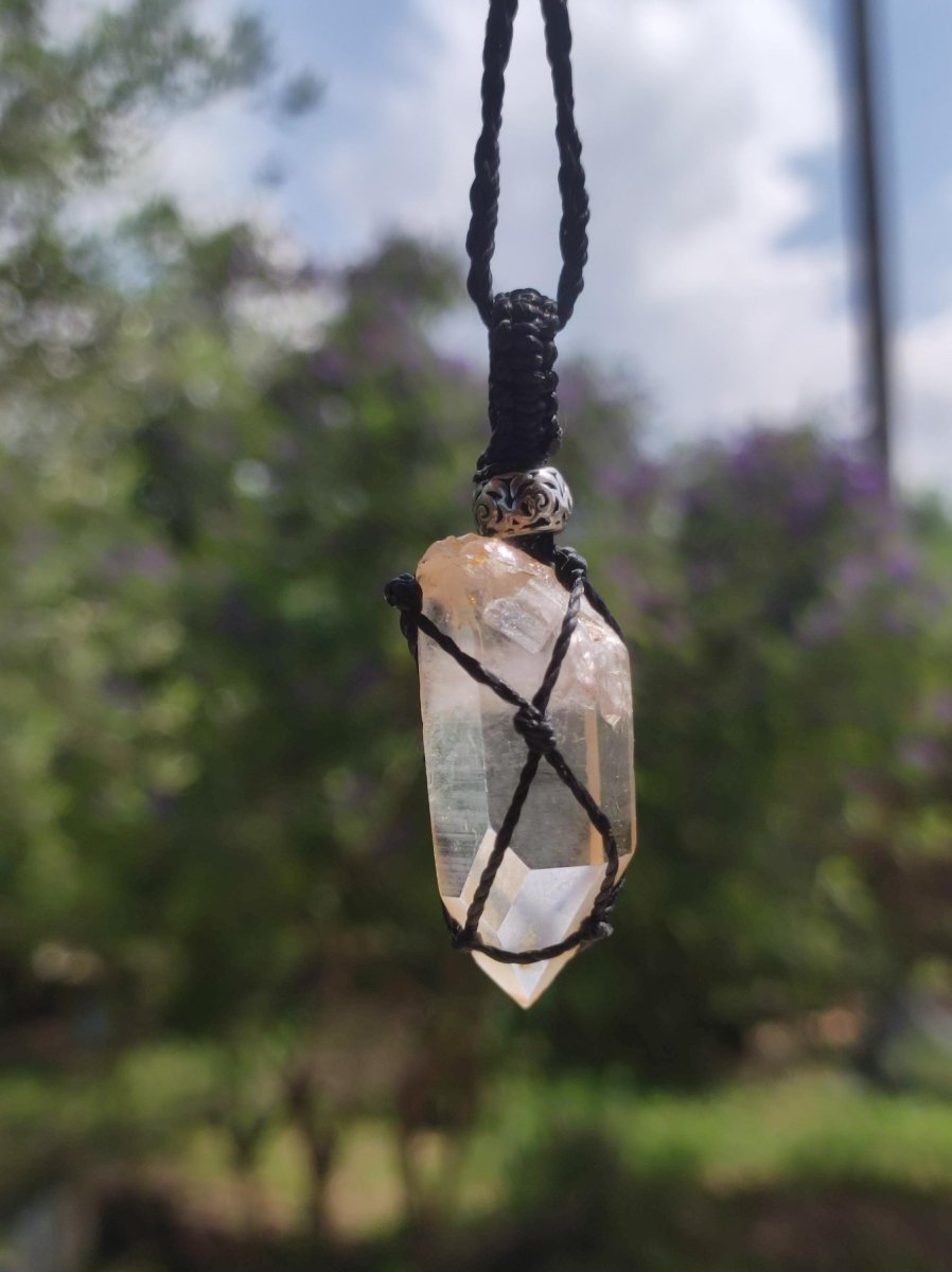 Lemon Quarz ~ Makramee Edelstein Kette ~HIPPIE ~GOA ~Boho ~Ethno ~Nature ~Heilstein ~Flash ~Schimmernd ~Groß ~roh Mineral Rarität - Art of Nature Berlin