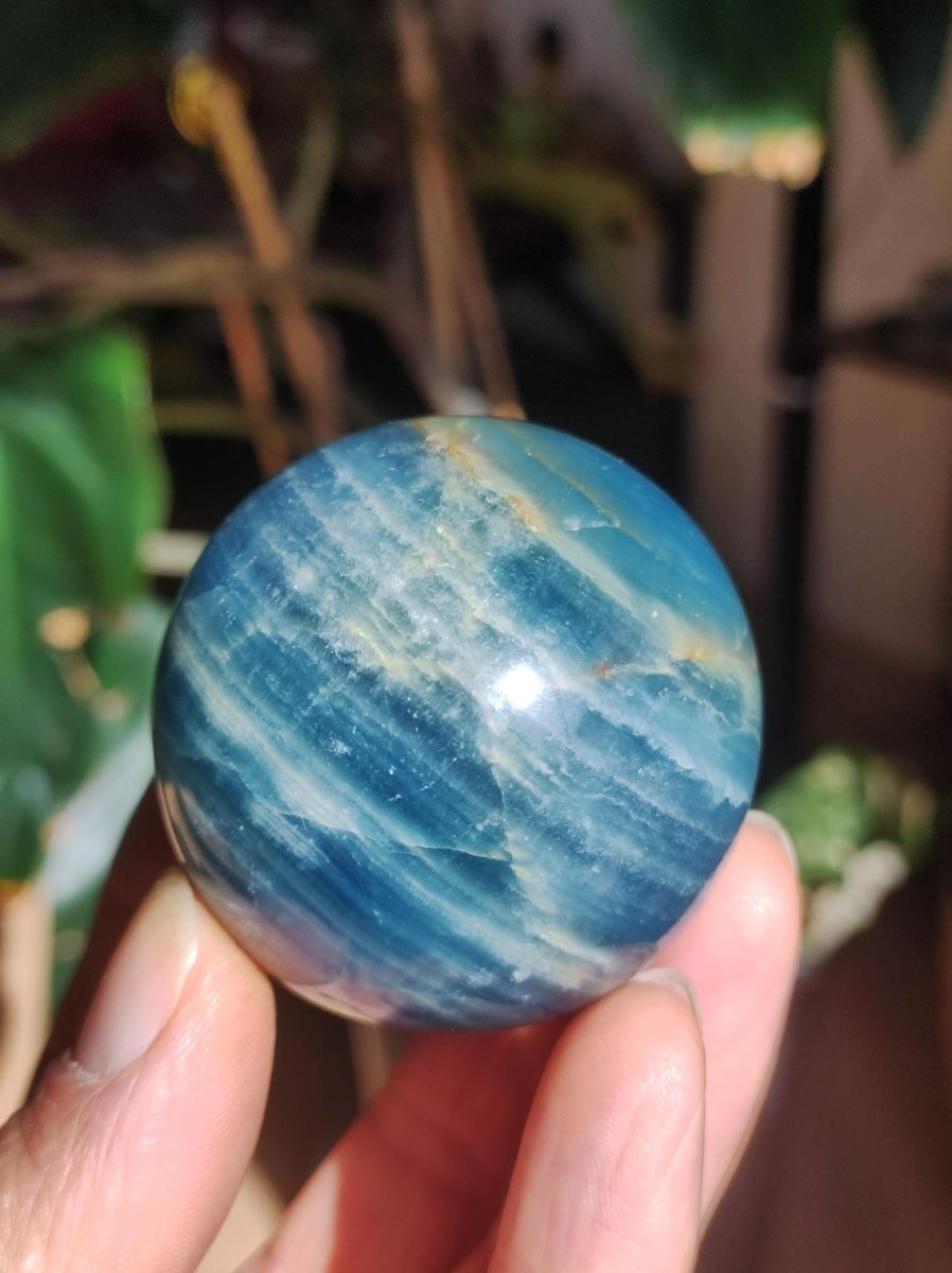 Lemurian Aquatine / Onyx blau / Aragonit Calcit Magische Edelstein Kugel Massage & Deko Sphere Kristall Meditation HIPPIE GOA 1234 - Art of Nature Berlin