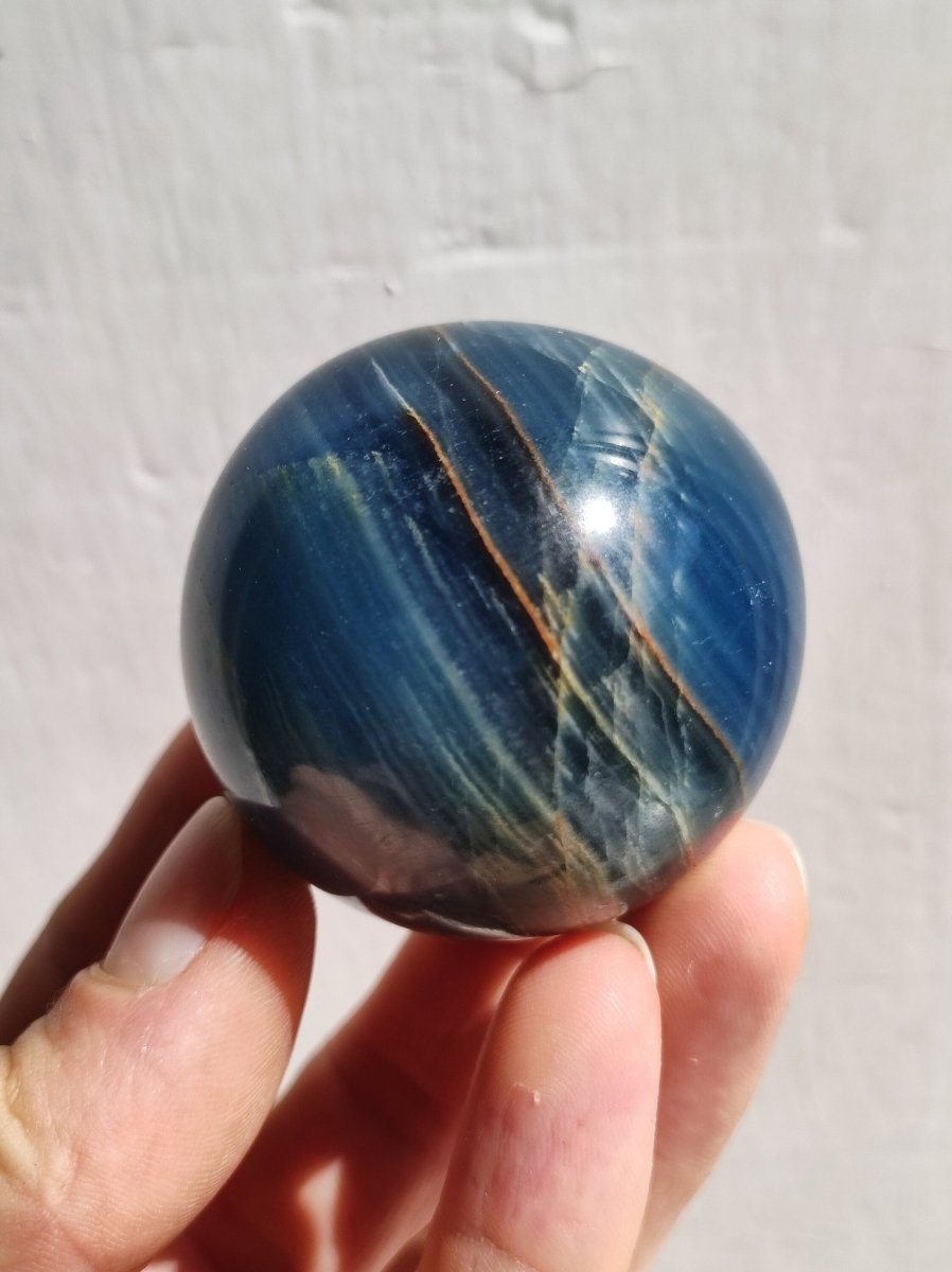 Lemurian Aquatine / Onyx blau / Aragonit Calcit Magische Edelstein Kugel Massage & Deko Sphere Kristall Meditation HIPPIE GOA Heilstein - Art of Nature Berlin