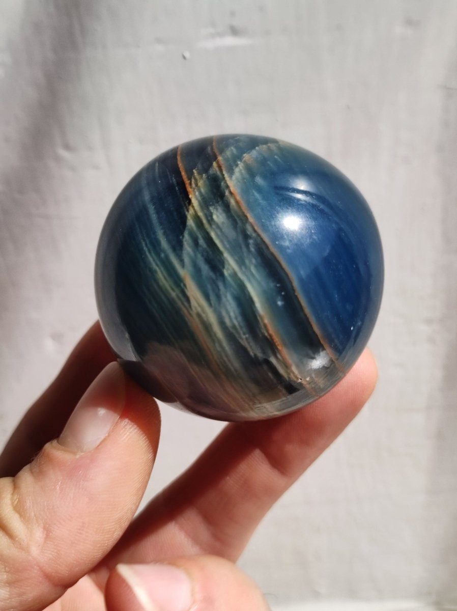 Lemurian Aquatine / Onyx blau / Aragonit Calcit Magische Edelstein Kugel Massage & Deko Sphere Kristall Meditation HIPPIE GOA Heilstein - Art of Nature Berlin