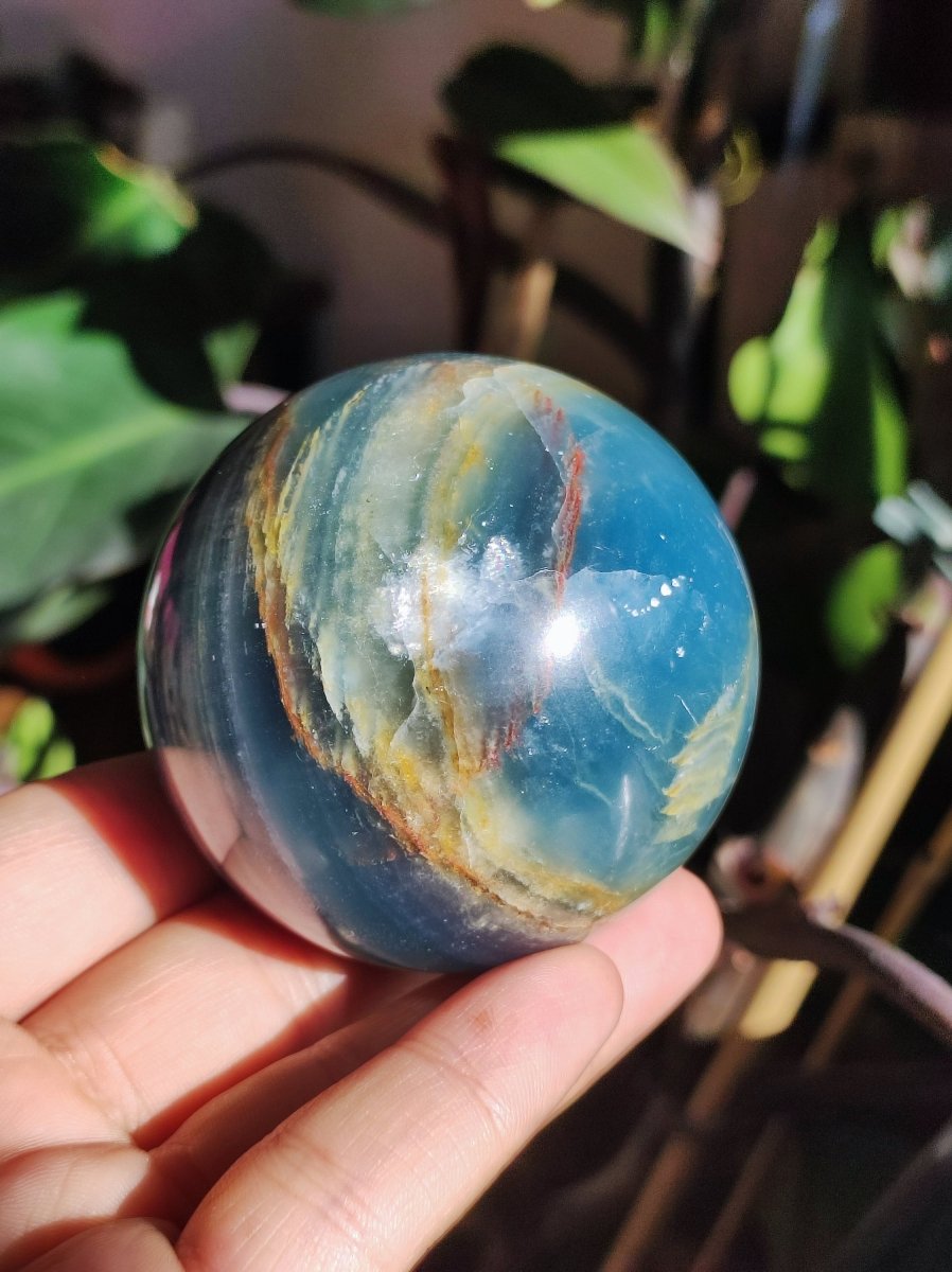 Lemurian Aquatine / Onyx blau / Aragonit Calcit Magische Edelstein Kugel Massage & Deko Sphere Kristall Meditation HIPPIE GOA Heilstein - Art of Nature Berlin