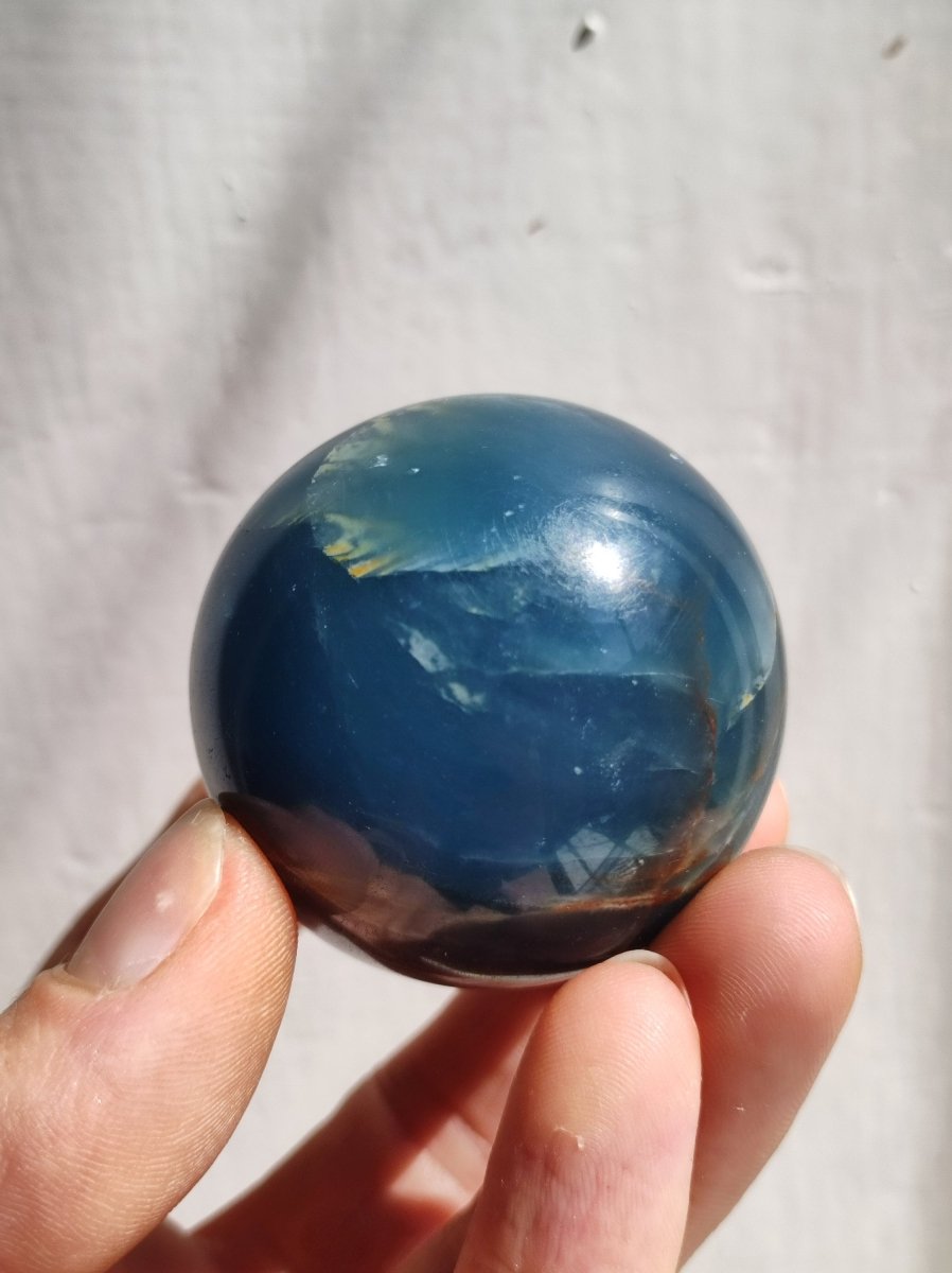 Lemurian Aquatine / Onyx blau / Aragonit Calcit Magische Edelstein Kugel Massage & Deko Sphere Kristall Meditation HIPPIE GOA Heilstein - Art of Nature Berlin