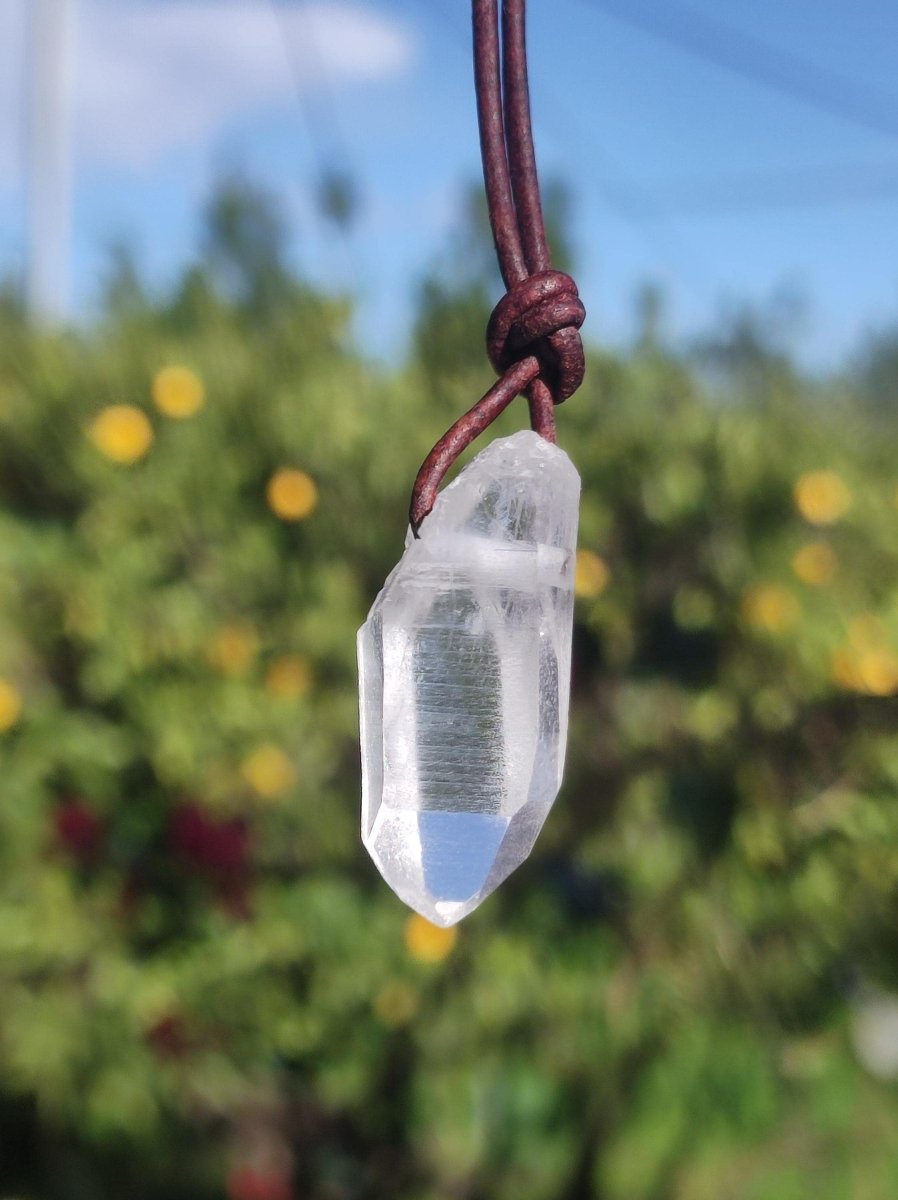 Lemurian Quarz ~ Edelstein Kette klar Hippie Goa Boho Tibet Ethno Natur Heilstein Kraft Anhänger Mann Frau Geschenk Rarität - Art of Nature Berlin