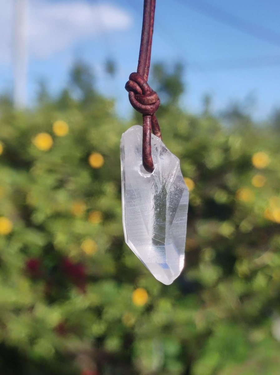 Lemurian Quarz ~ Edelstein Kette klar Hippie Goa Boho Tibet Ethno Natur Heilstein Kraft Anhänger Mann Frau Geschenk Rarität - Art of Nature Berlin