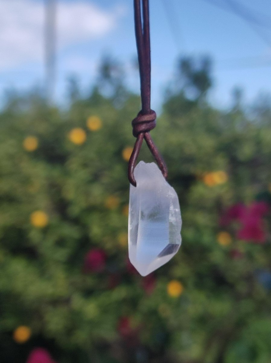 Lemurian Quarz ~ Edelstein Kette klar Hippie Goa Boho Tibet Ethno Natur Heilstein Kraft Anhänger Mann Frau Geschenk Rarität - Art of Nature Berlin