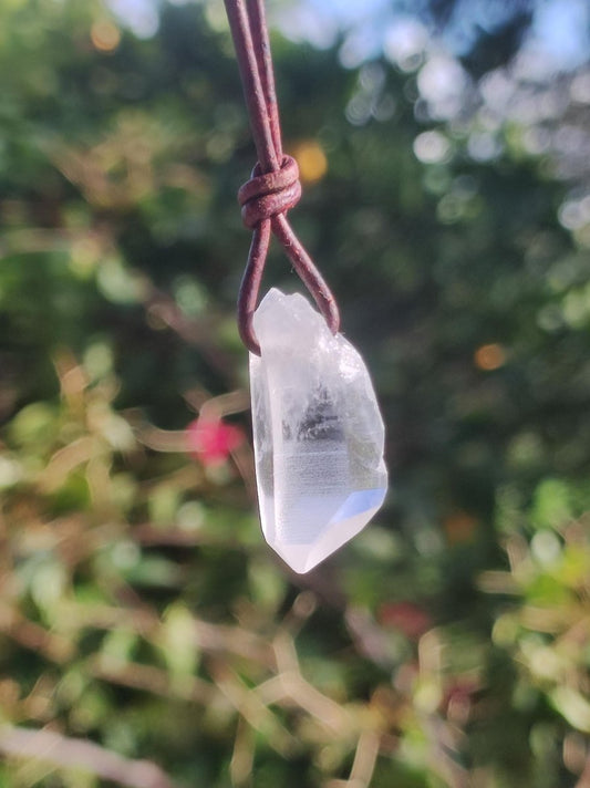Lemurian Quarz ~ Edelstein Kette klar Hippie Goa Boho Tibet Ethno Natur Heilstein Kraft Anhänger Mann Frau Geschenk Rarität - Art of Nature Berlin