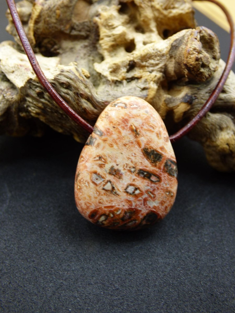 Leoparden Jaspis rot - Edelstein Kette Anhänger HIPPIE GOA Boho Ethno Natur Heilstein Rarität Kristall Geschenk Er Sie Mann Frau Schmuck - Art of Nature Berlin