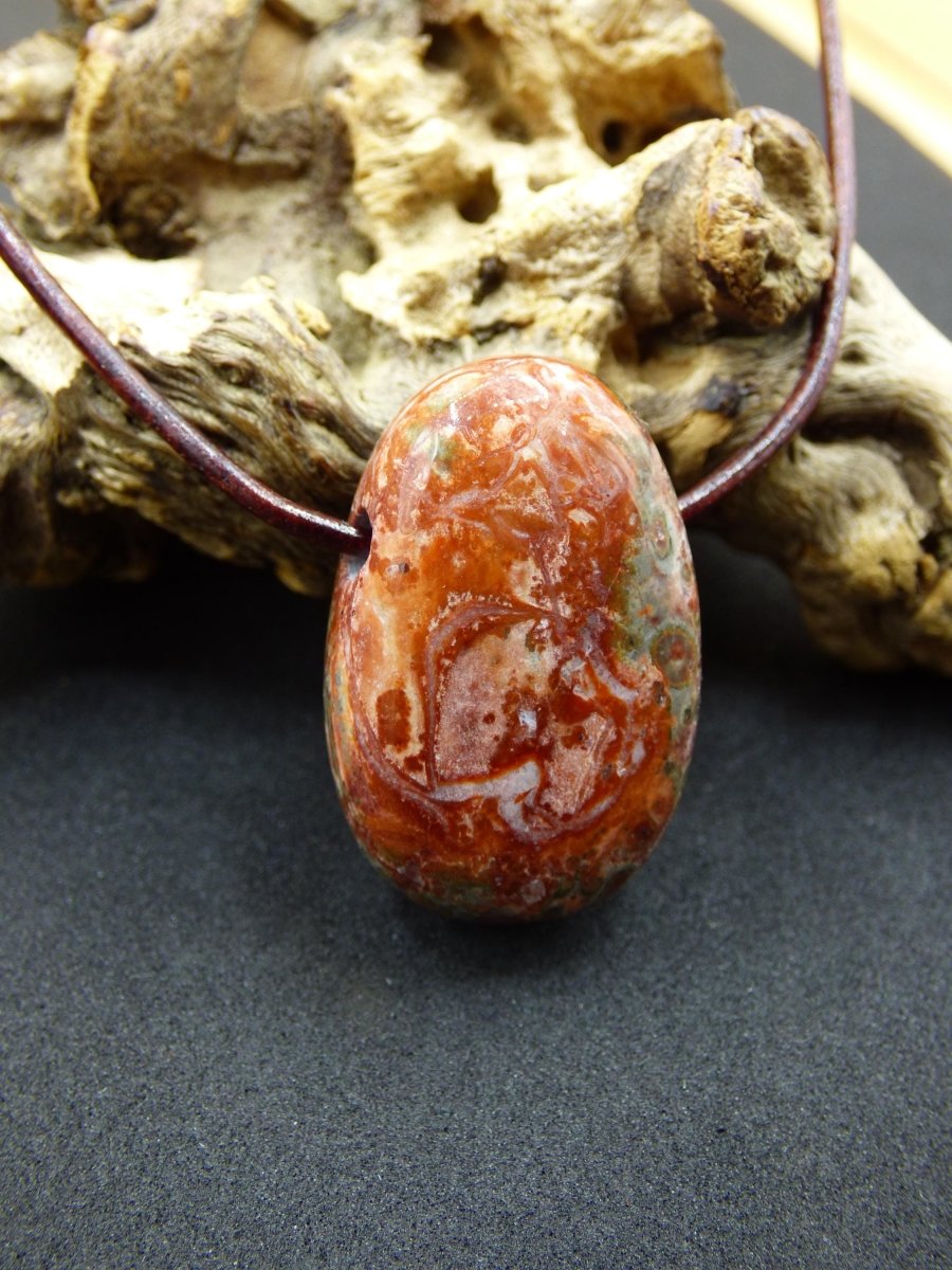 Leoparden Jaspis rot - Edelstein Kette Anhänger HIPPIE GOA Boho Ethno Natur Heilstein Rarität Kristall Geschenk Er Sie Mann Frau Schmuck - Art of Nature Berlin