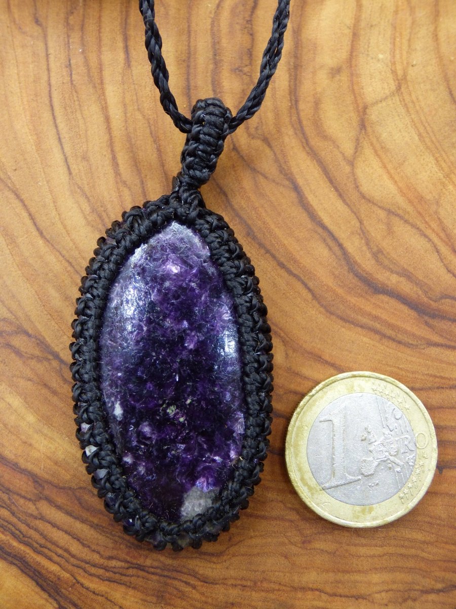 Lepidolith dunkel violett ~ Makramee Edelstein Kette ~HIPPIE ~GOA ~Boho ~Ethno ~Nature ~Heilstein - Art of Nature Berlin