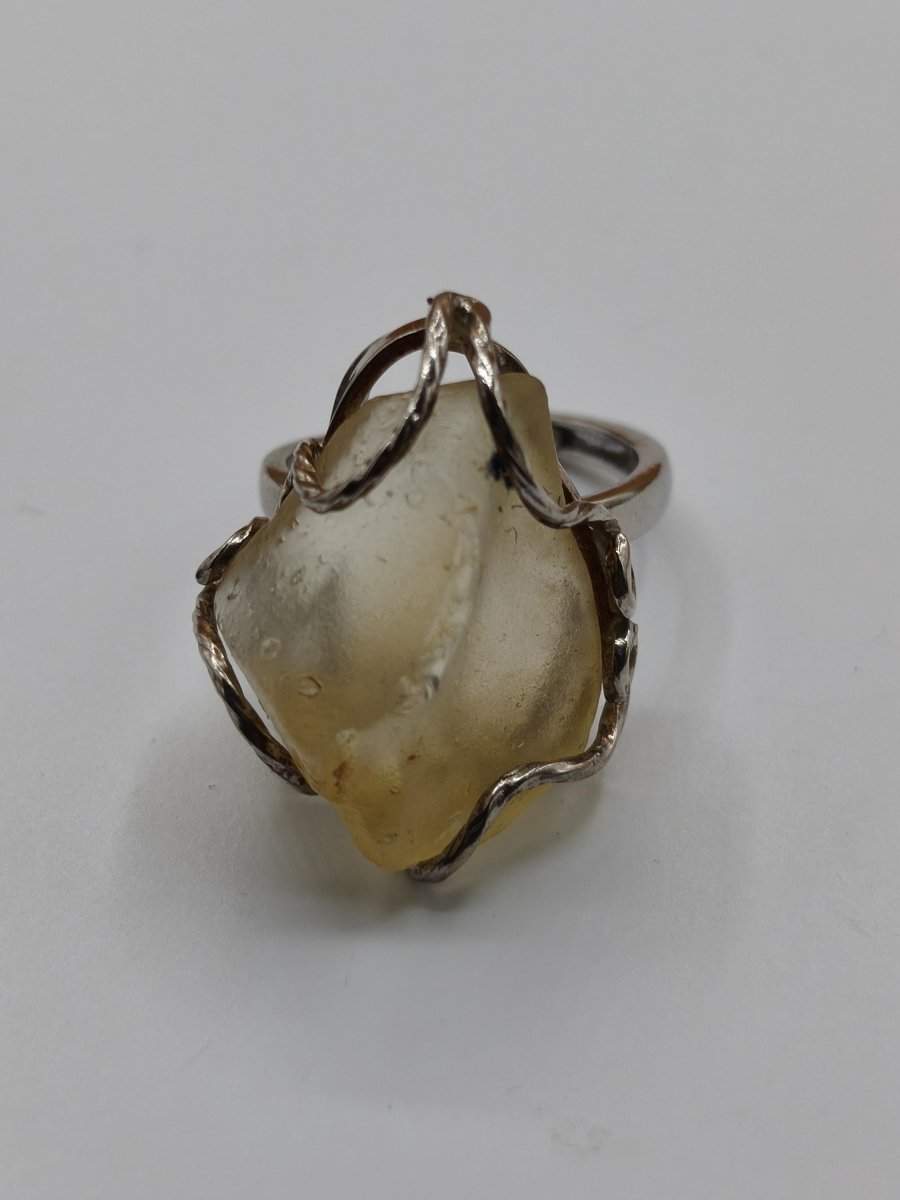 Libysches Wüstenglas Libyan Desert Glass Meteorit Ring 925 Silber verstellbare Größe Edelstein Heilstein Energie Kraft Rarität Geschenk Frau - Art of Nature Berlin