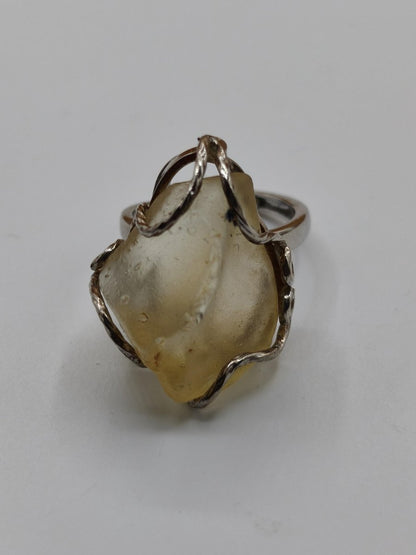 Libysches Wüstenglas Libyan Desert Glass Meteorit Ring 925 Silber verstellbare Größe Edelstein Heilstein Energie Kraft Rarität Geschenk Frau - Art of Nature Berlin