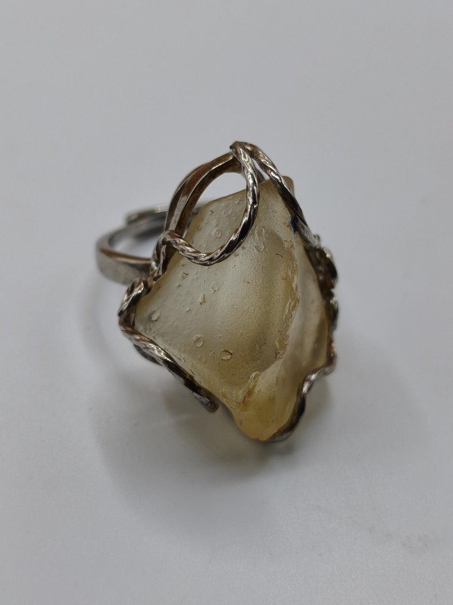 Libysches Wüstenglas Libyan Desert Glass Meteorit Ring 925 Silber verstellbare Größe Edelstein Heilstein Energie Kraft Rarität Geschenk Frau - Art of Nature Berlin