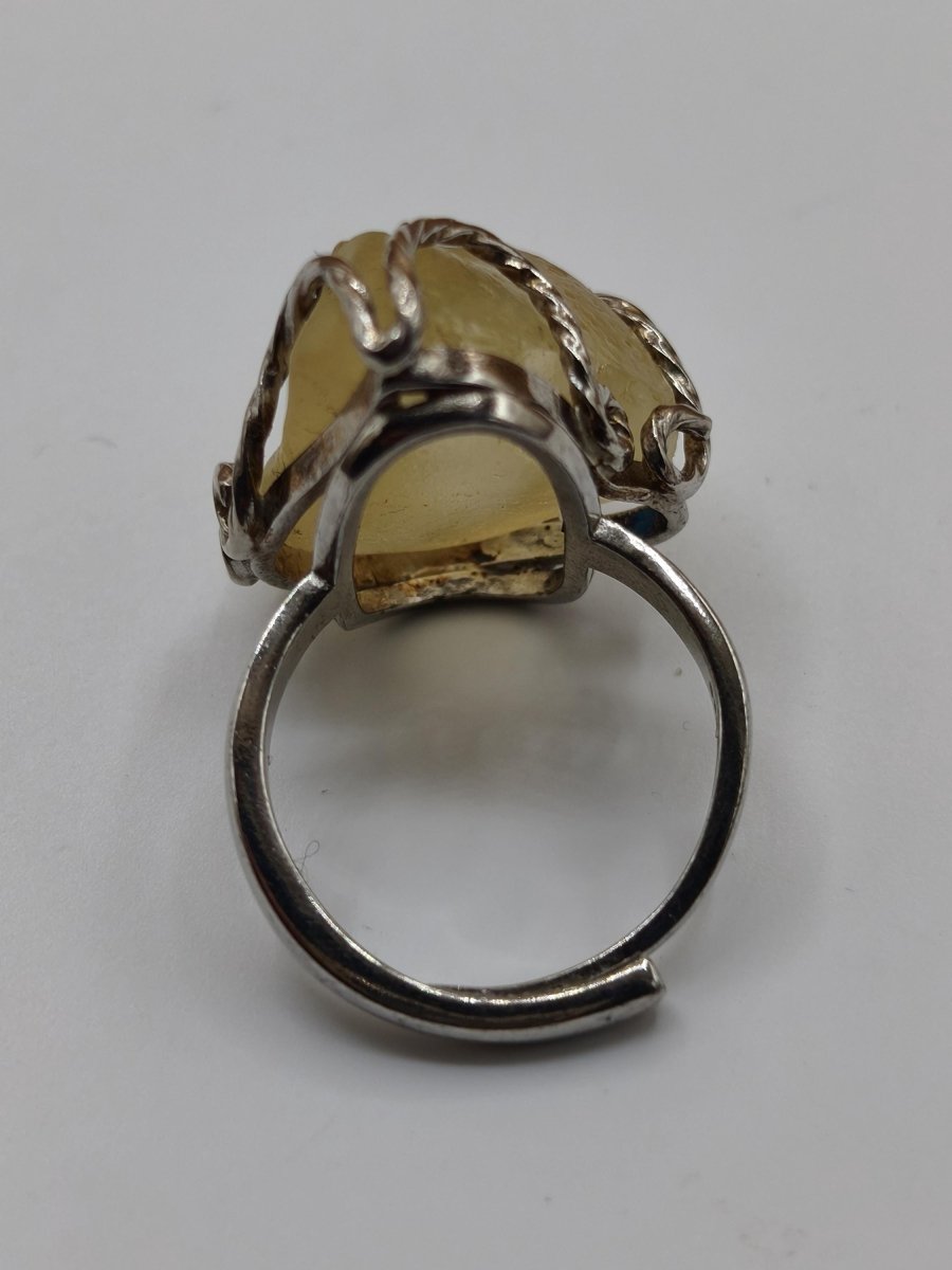Libysches Wüstenglas Libyan Desert Glass Meteorit Ring 925 Silber verstellbare Größe Edelstein Heilstein Energie Kraft Rarität Geschenk Frau - Art of Nature Berlin