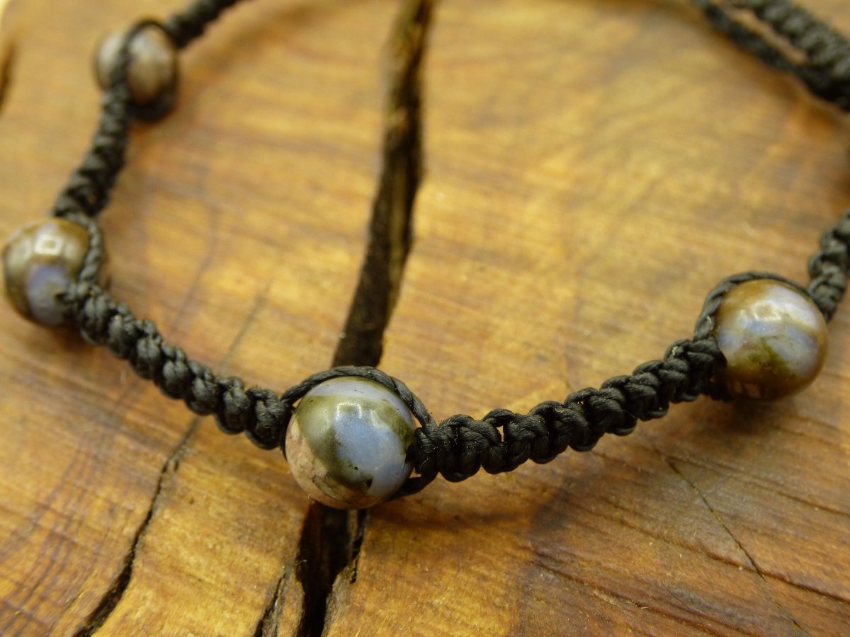 Llanite / Liberit blau ~ Edelstein Makramee Armband ~ GOA ~ Hippie ~Boho ~Ethno ~Indie ~Nature ~Heilstein - Art of Nature Berlin